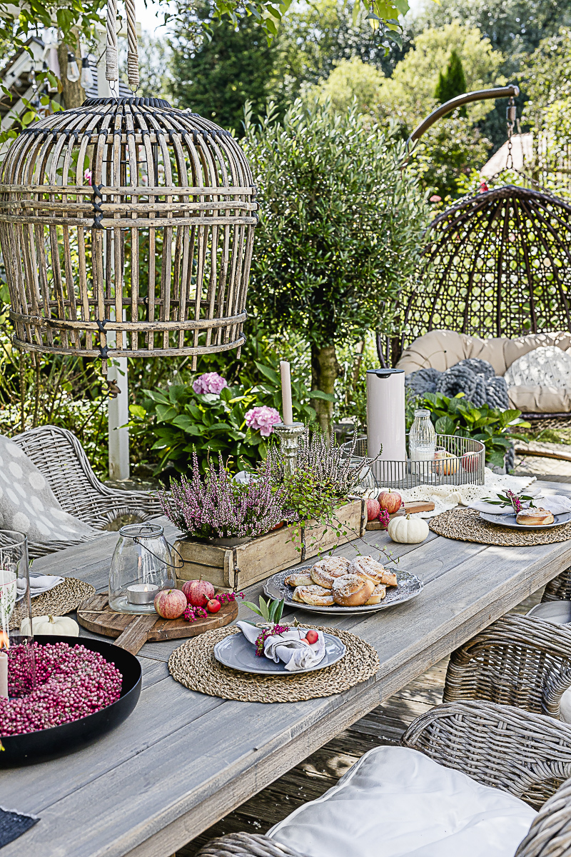 Tischsetting Herbst mit Erika und Heide, Pomponetti