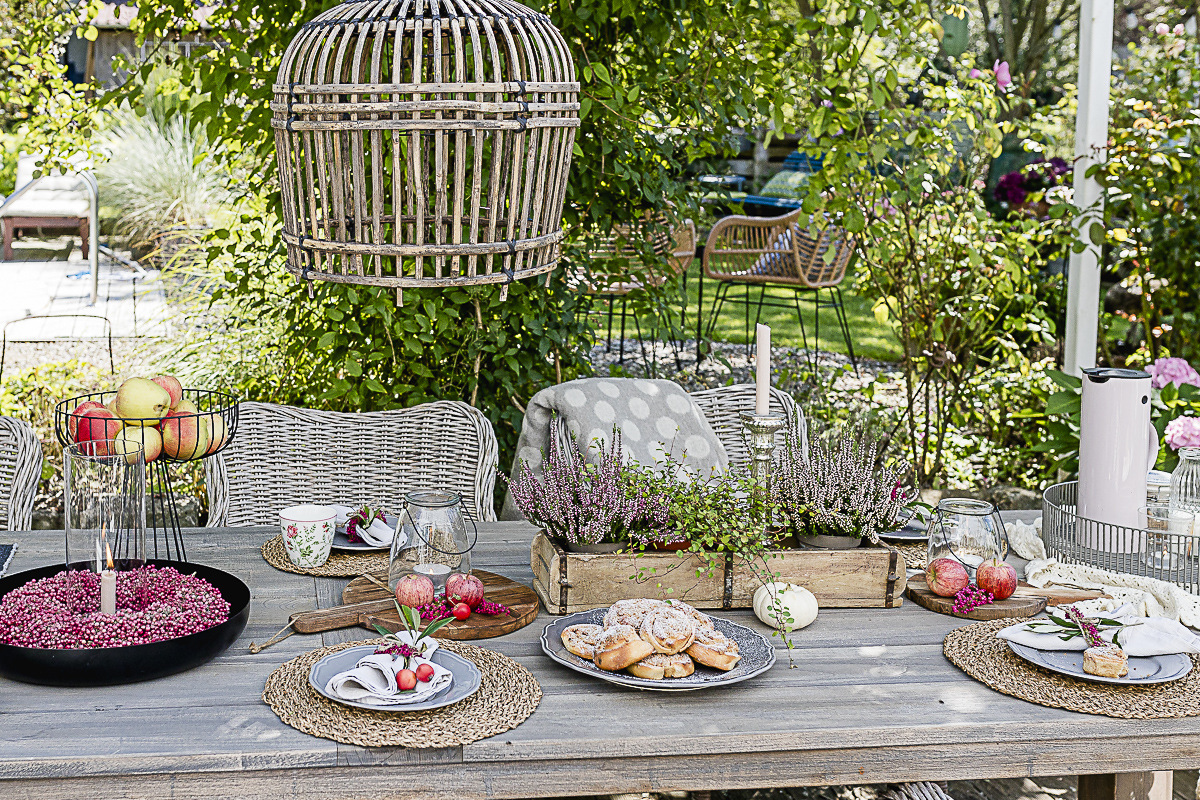 Tischsetting Herbst mit Erika und Heide, Pomponetti