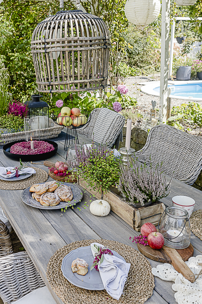 Tischsetting Herbst mit Erika und Heide, Pomponetti